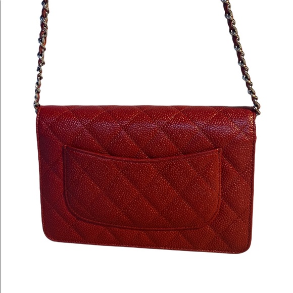 SOLD Authentic Chanel - Red Caviar with Silver Hardware Wallet on Chain - Picture 5 of 15